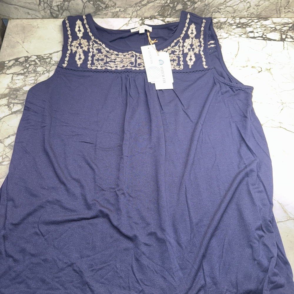 Skies are Blue Traleven Embroidered Knit Tank Top Womens Large Petite Stitch Fix